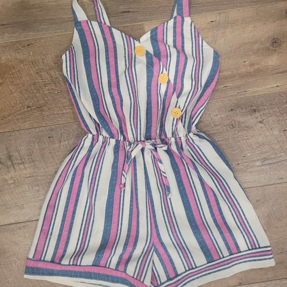Striped Pink and Blue Kids Romper